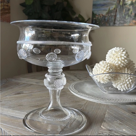 Hard to Find Juliska Amalia Clear Glass Footed Compote Dish MINT CONDITION NWT